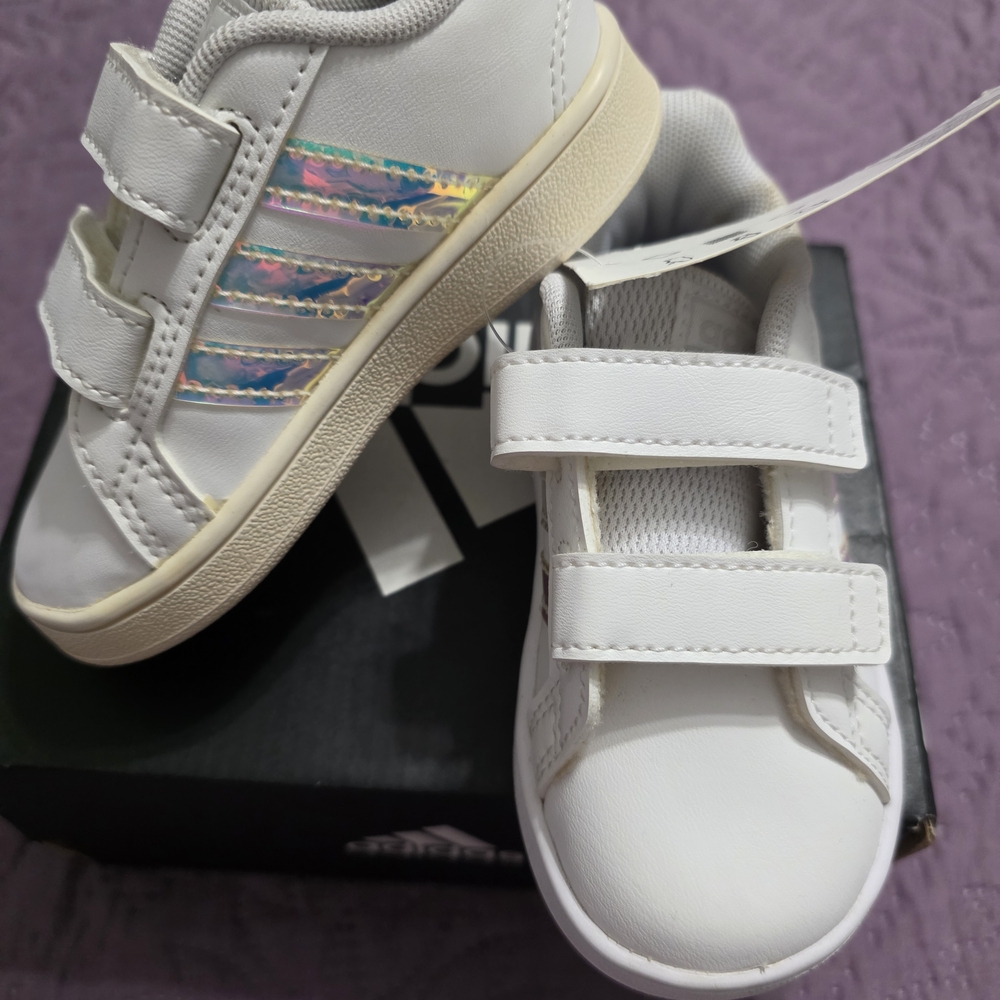 Children's White Sneakers with Iridescent Accent - Kids Shoes